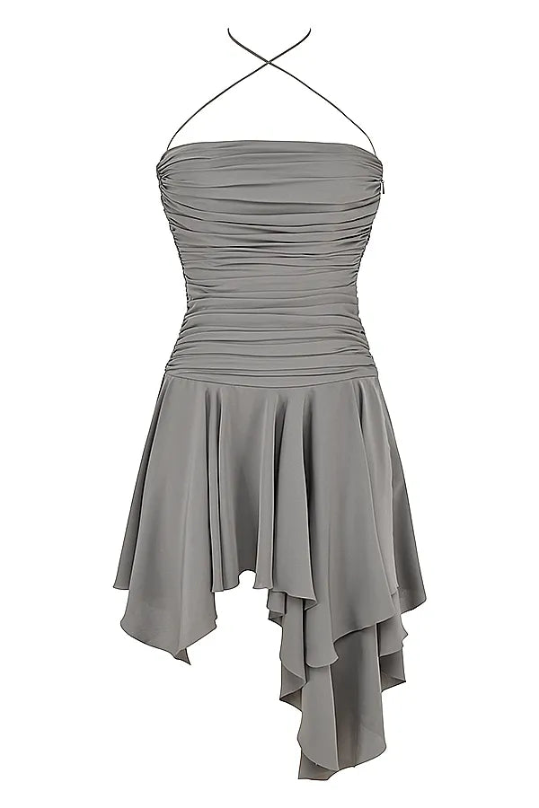 Valeria Smoke Gathered Asymmetric Dress