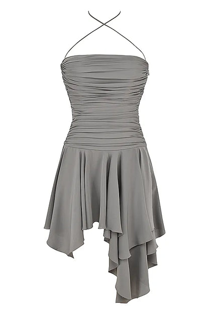 Valeria Smoke Gathered Asymmetric Dress
