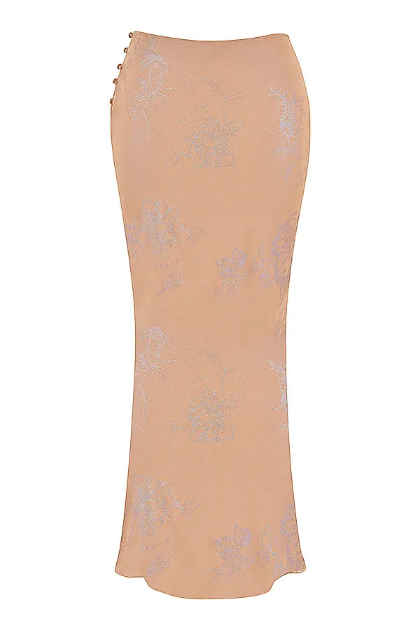Dyana Shimmer Cafe Au Lait Bias Cut Maxi Skirt
