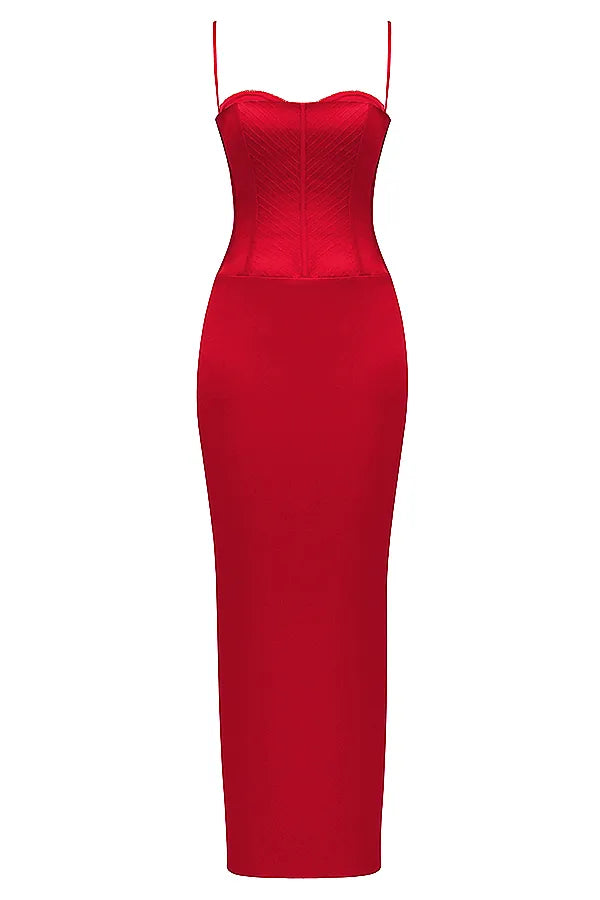 Shani Red Satin Corset Maxi Dress