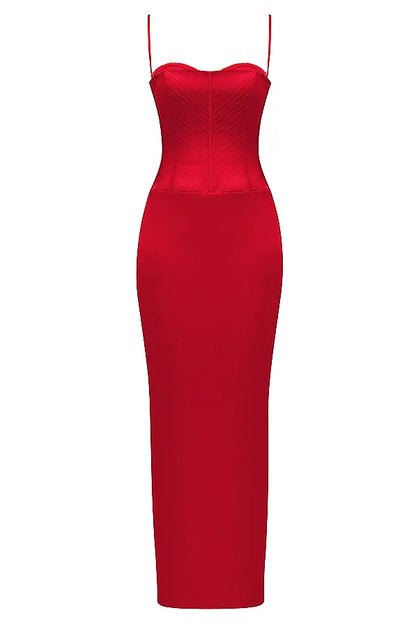 Shani Red Satin Corset Maxi Dress