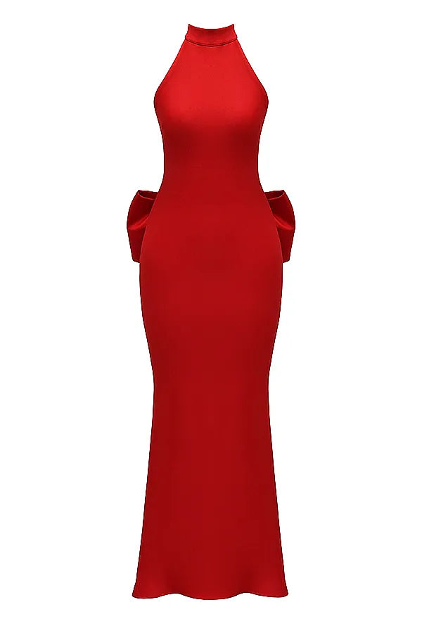 Ilaria Red Bow Halter Dress
