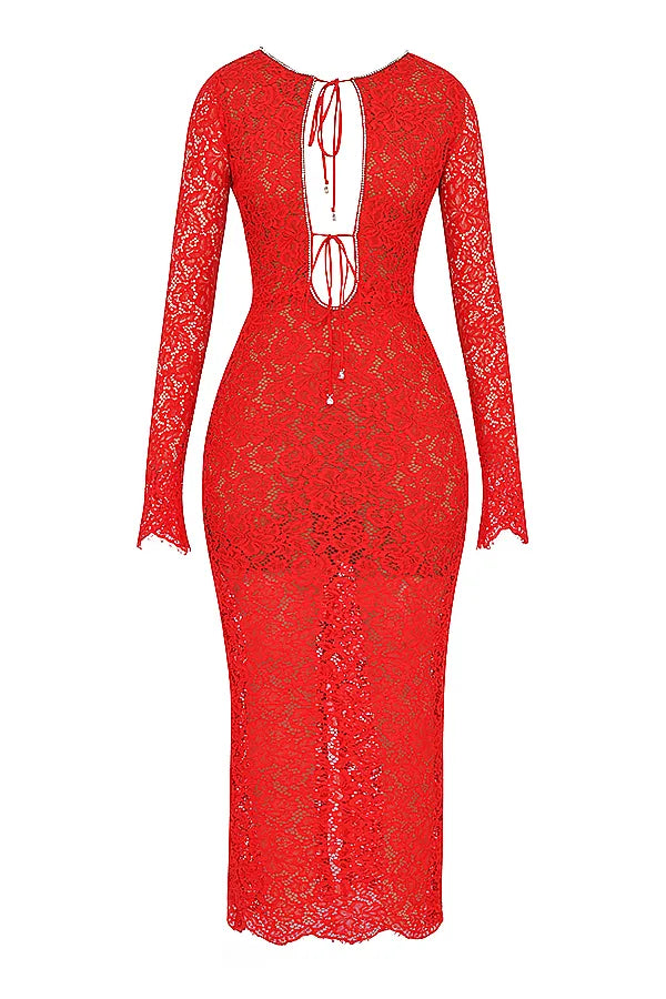 Lisandra Red Lace Maxi Dress