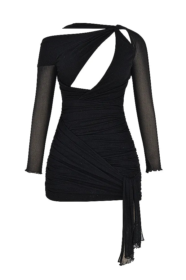 Santa Black Glitter Cutout Mini Dress