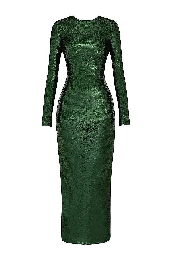Belle Pine Green Sequin Maxi Dress