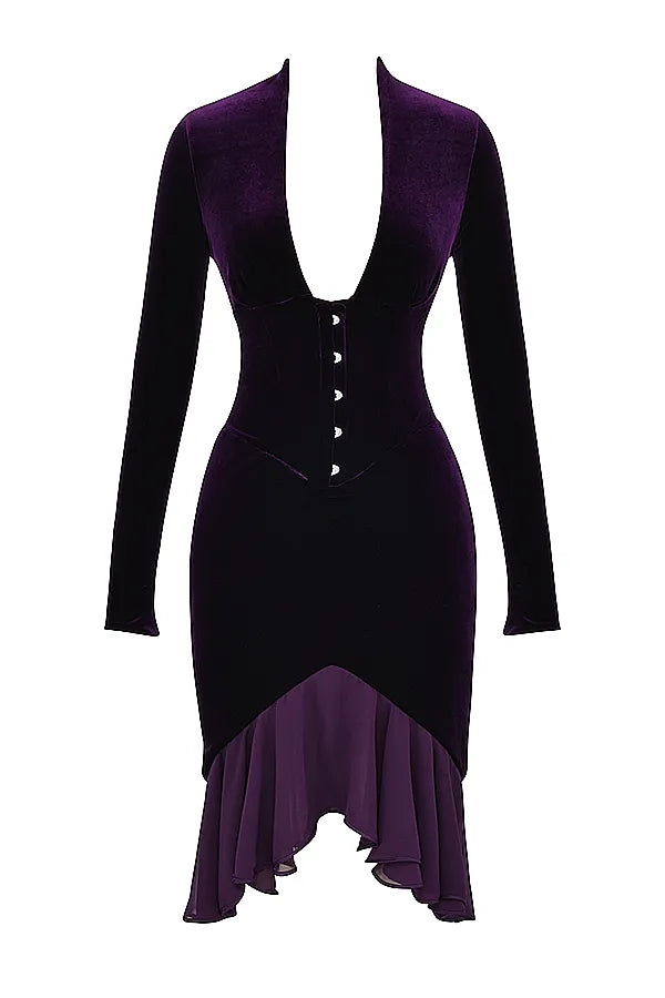 Dahna Dark Purple Velvet Corset Dress