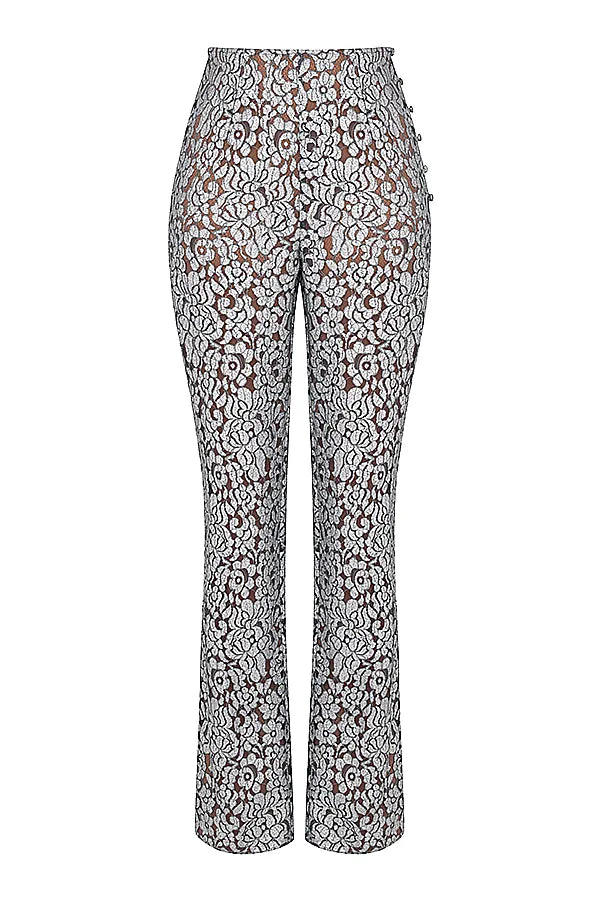 Mara Silver Metallic Lace Trousers
