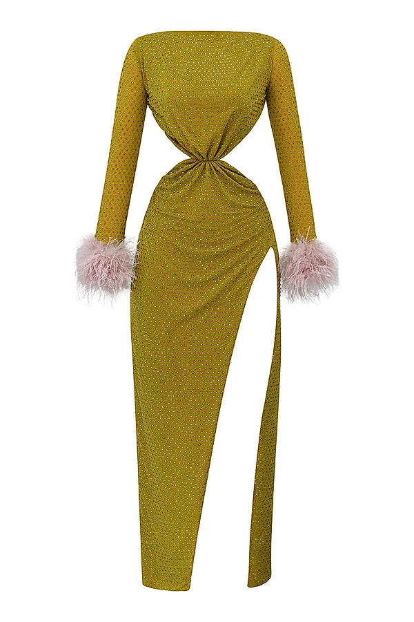 Gina Chartreuse Crystallised Maxi Dress