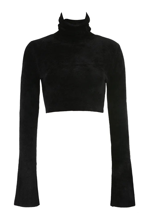 Suri Black Chenille Cropped Top