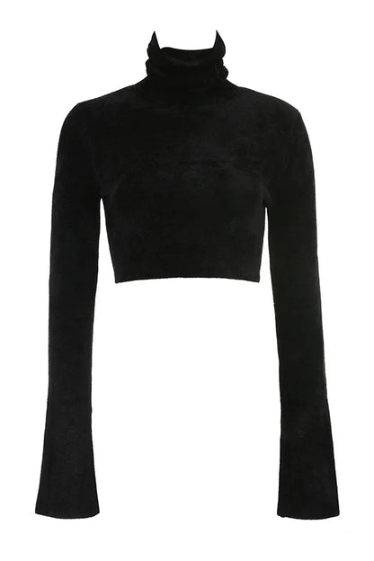 Suri Black Chenille Cropped Top