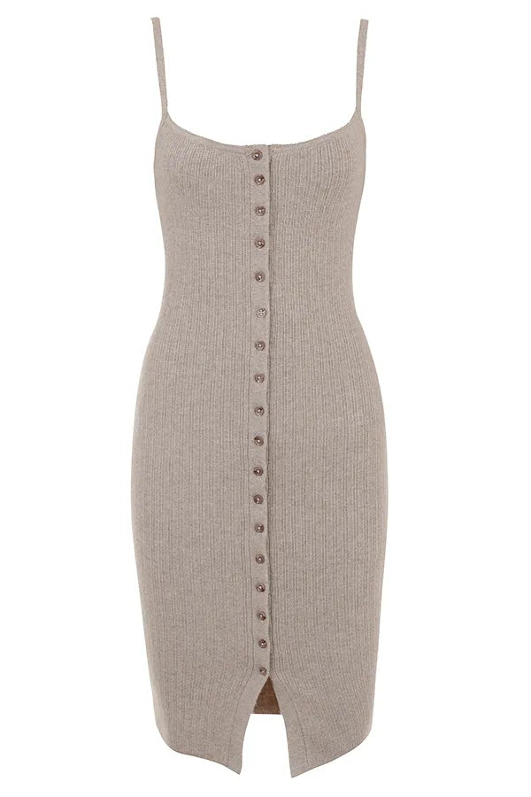 Teva Beige Cashmere Knit Midi Dress
