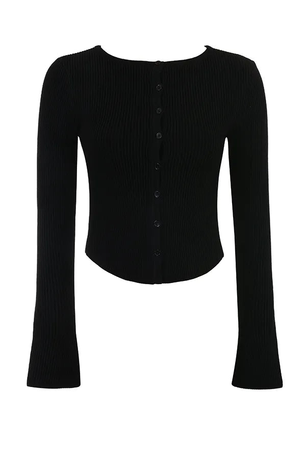 Sylvia Black Ribbed Knit Cardigan