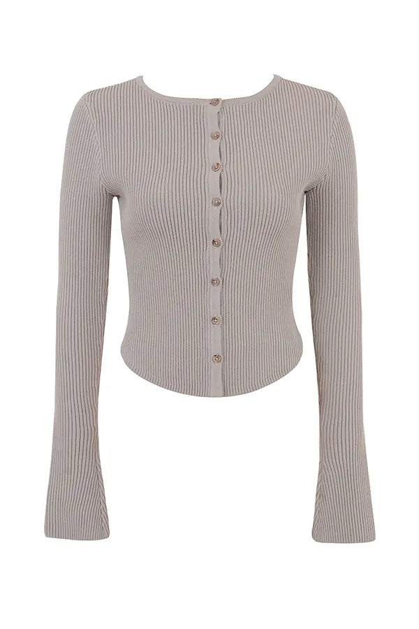 Sylvia Taupe Ribbed Knit Cardigan