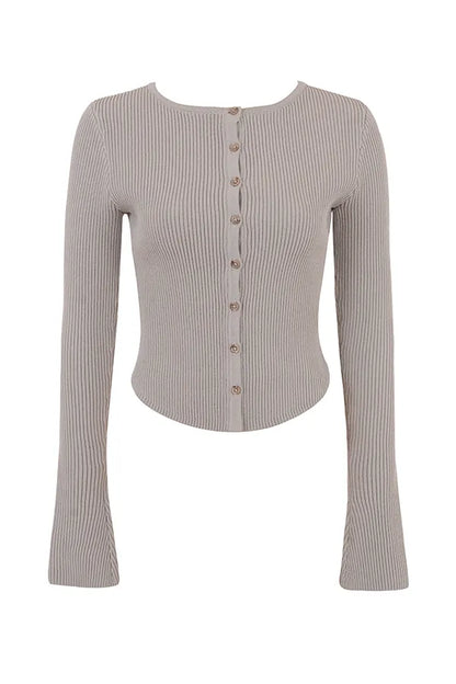 Sylvia Taupe Ribbed Knit Cardigan