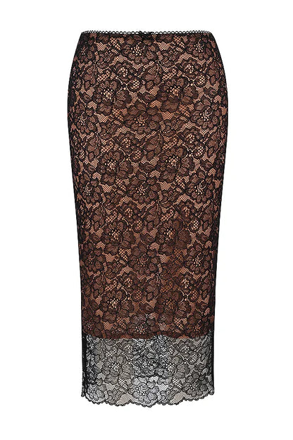 Yolanda Black Lace Midi Skirt