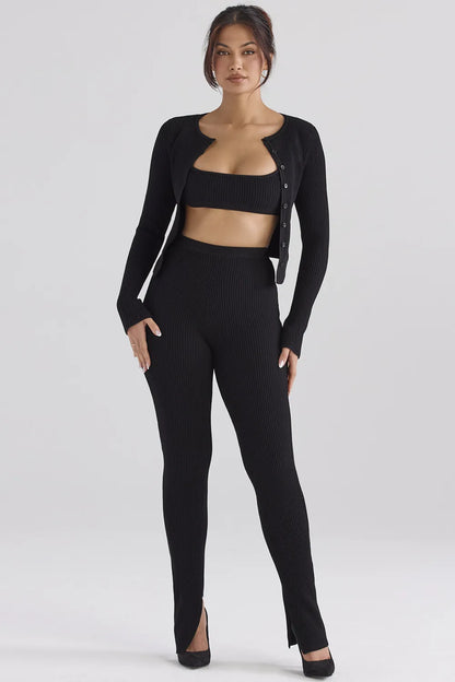 Mitzi Black Ribbed Knit Leggings