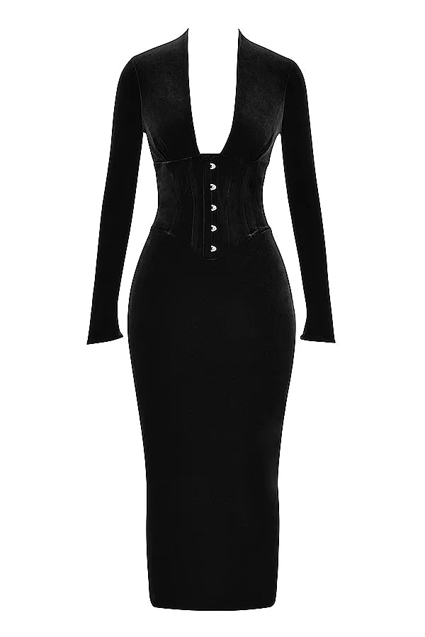 Arabella Black Velvet Corset Dress