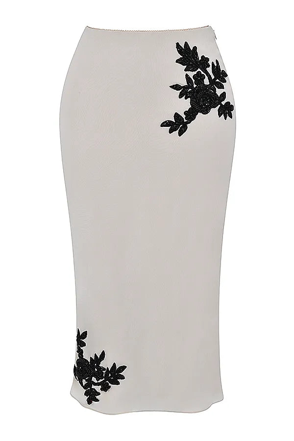 Amal Champagne Beaded Midi Skirt
