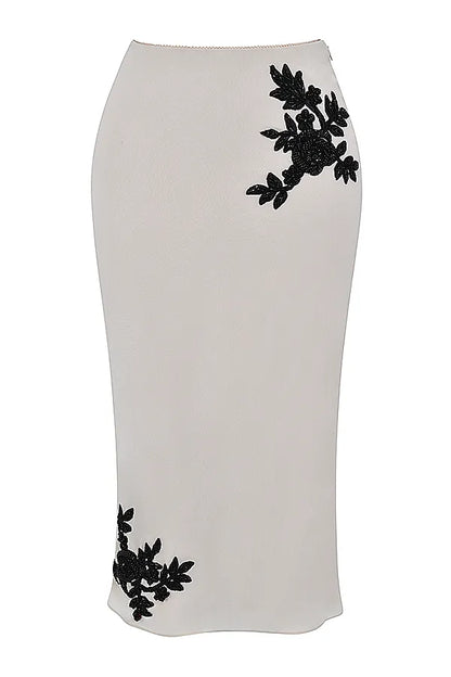 Amal Champagne Beaded Midi Skirt