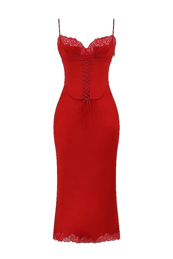 Salma Red Rose Satin Slip Dress