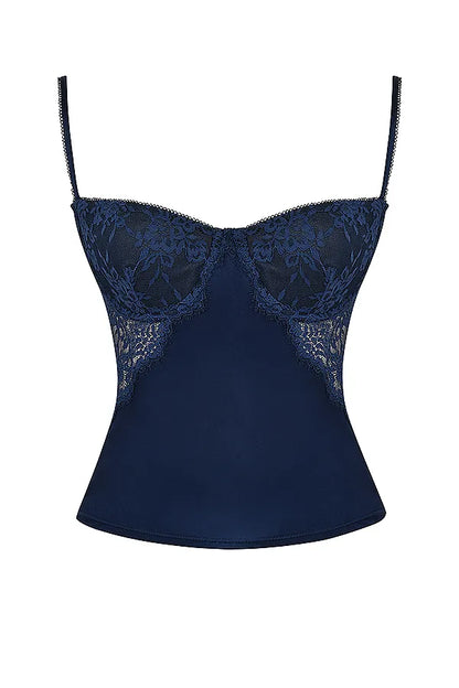 Cecilie Navy Satin & Lace Cami Top