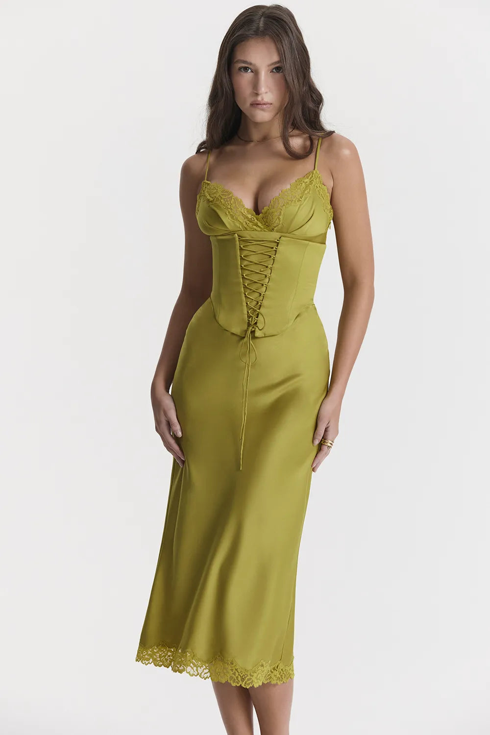 Salma Chartreuse Satin Slip Dress