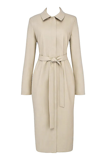 Ariel Beige Vegan Leather Trench Coat
