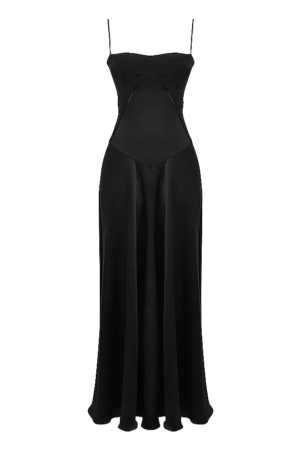 Anabella Black Lace Up Maxi Dress