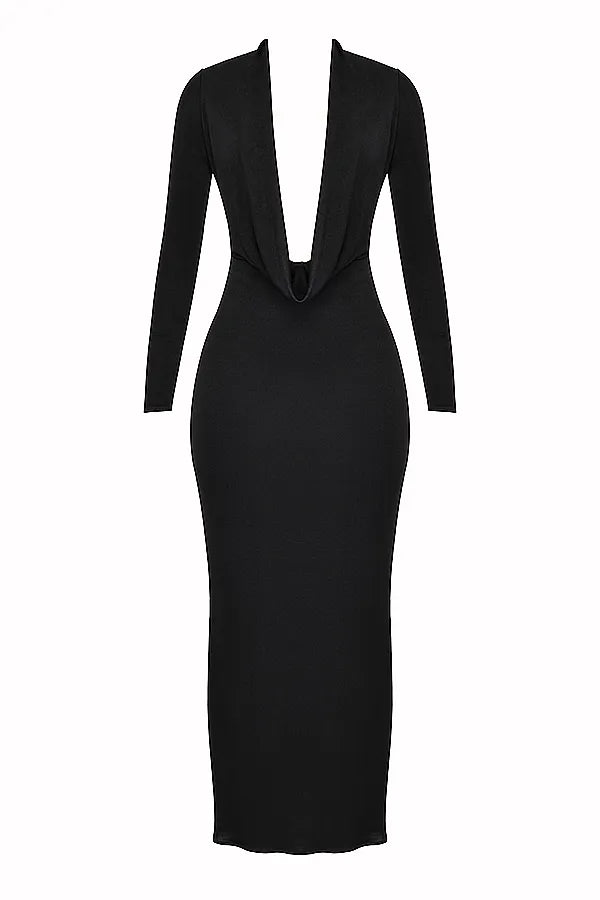 Saskia Black Draped Maxi Dress