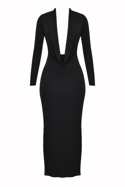 Saskia Black Draped Maxi Dress
