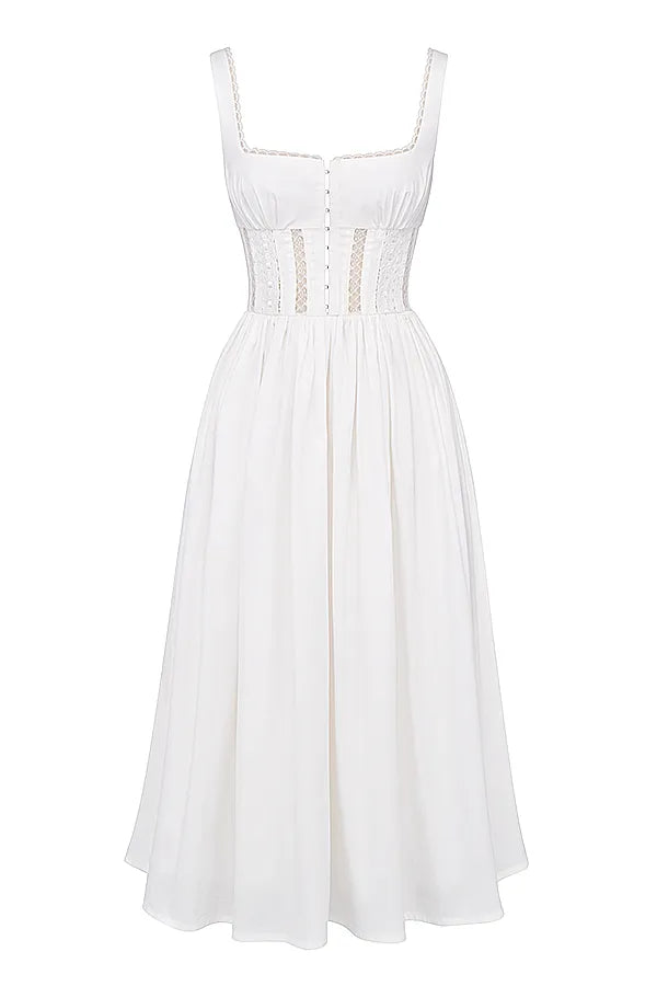 Perle White Lace Trim Midi Dress