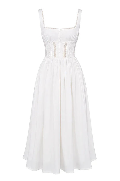 Perle White Lace Trim Midi Dress