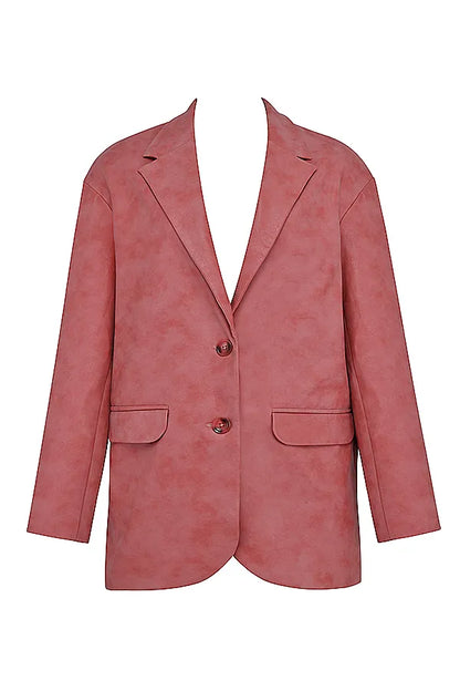 Kiera Warm Pink Vegan Leather Oversized Blazer
