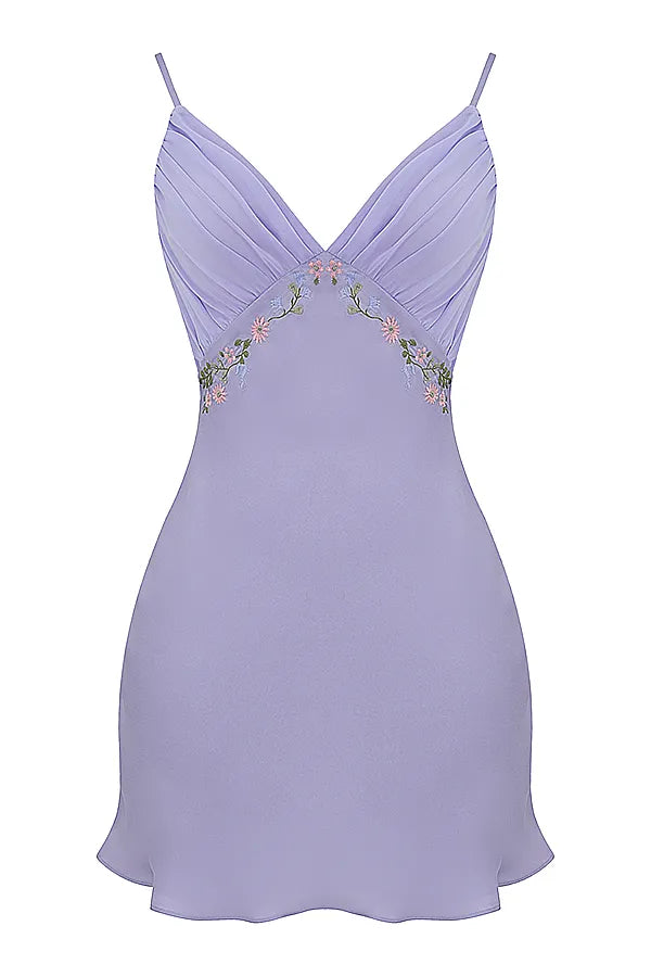 Christa Embroidered Lavender Mini Dress