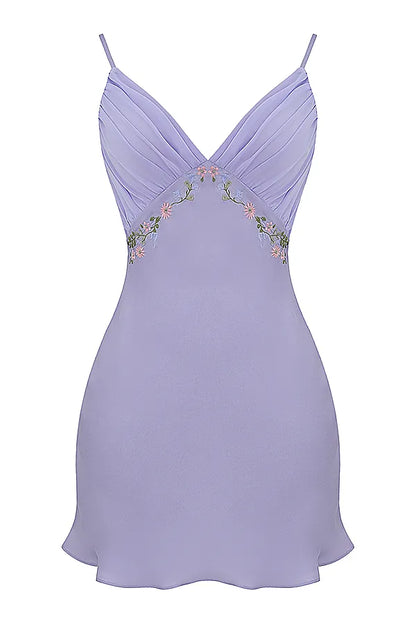 Christa Embroidered Lavender Mini Dress