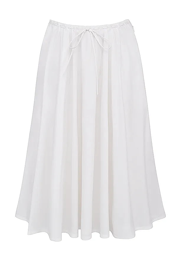 Cora White Gathered Midi Skirt