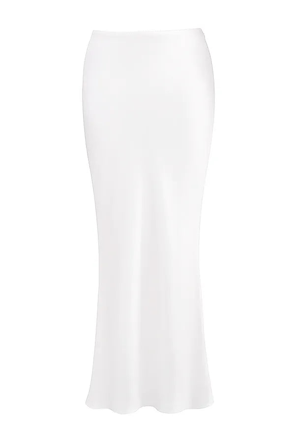 Sydel White Satin Bias Cut Maxi Skirt