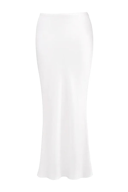 Sydel White Satin Bias Cut Maxi Skirt