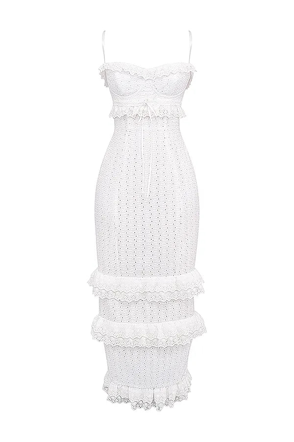 Eve White Broderie Maxi Dress