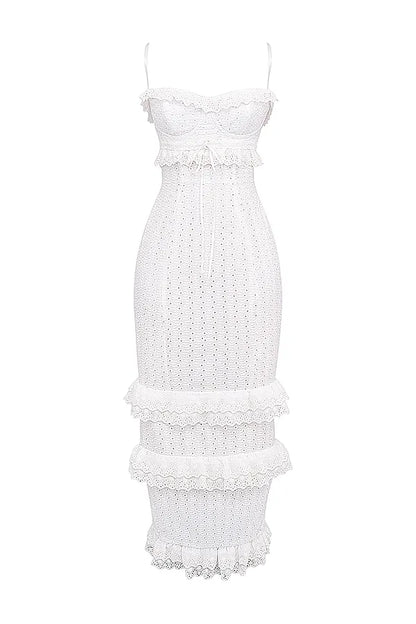 Eve White Broderie Maxi Dress