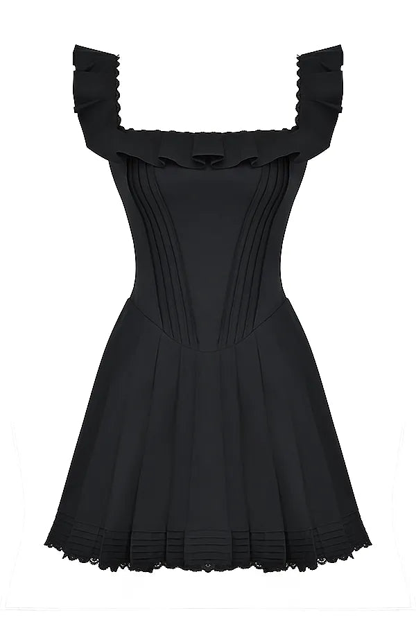 Jemima Black Pin Tuck Pleated Dress