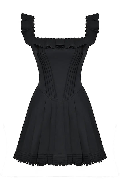 Jemima Black Pin Tuck Pleated Dress