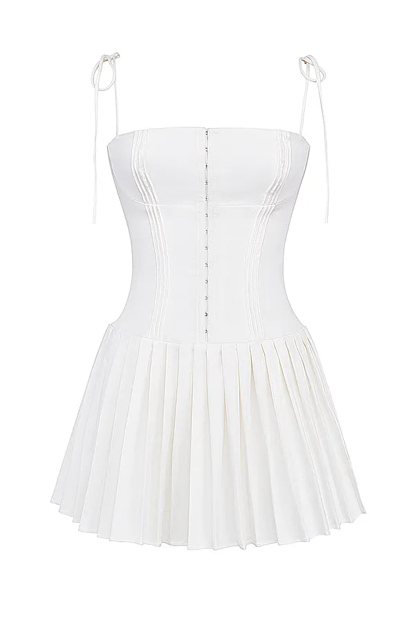 Marcy White Pleated Mini Dress