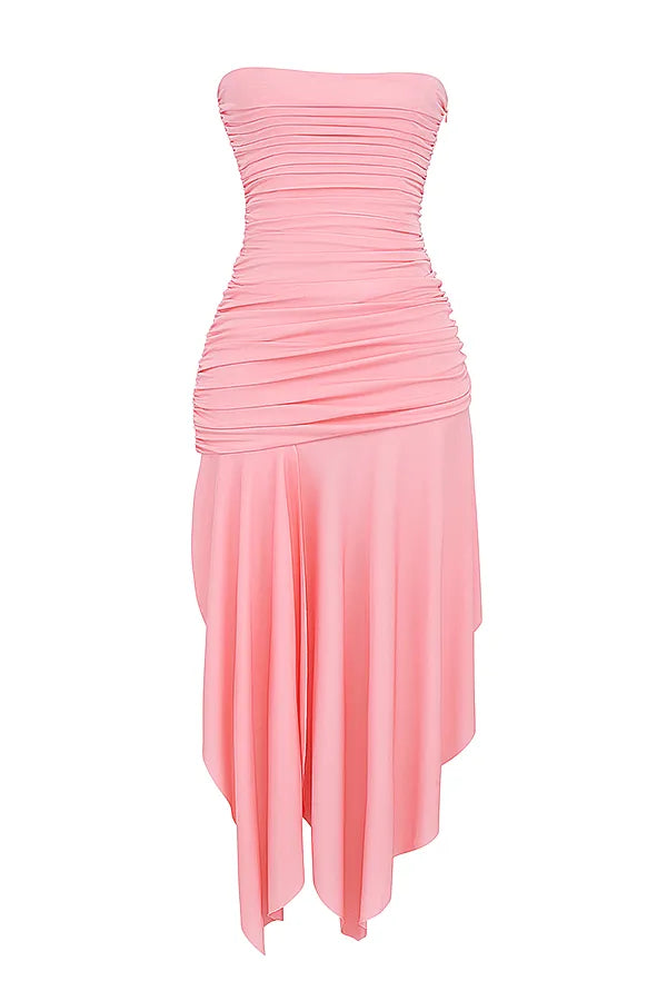 Ivana Apricot Gathered Asymmetric Dress