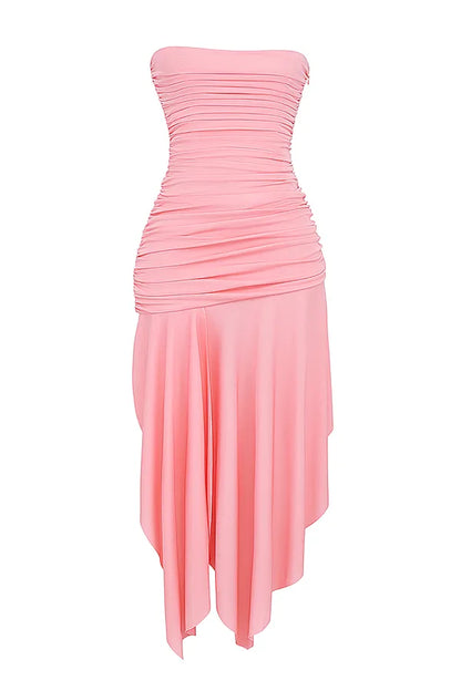 Ivana Apricot Gathered Asymmetric Dress