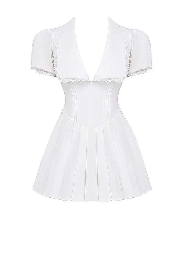 Piera White Pleated Mini Dress