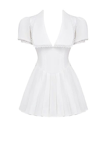 Piera White Pleated Mini Dress
