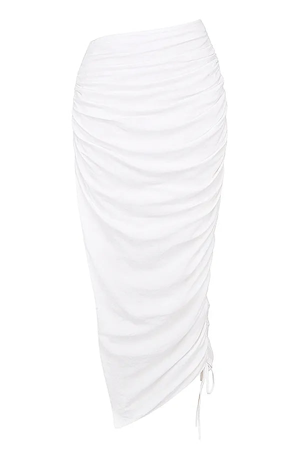 Loie White Gathered Maxi Skirt