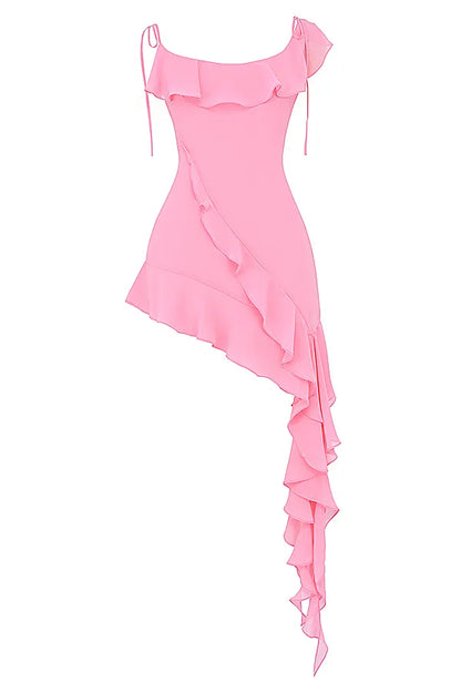 Marcia French Pink Ruffle Mini Dress