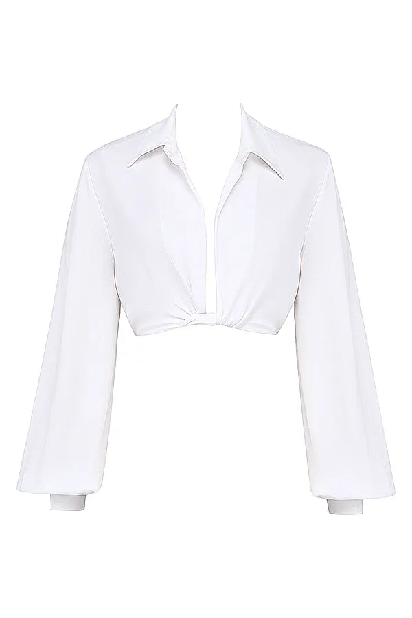 Palmer White Plunge Blouson Top